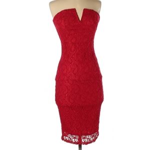 Strapless Red Lace Dress